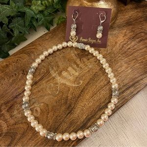 Vintage Silver & Pearl Necklace and Earrings Set